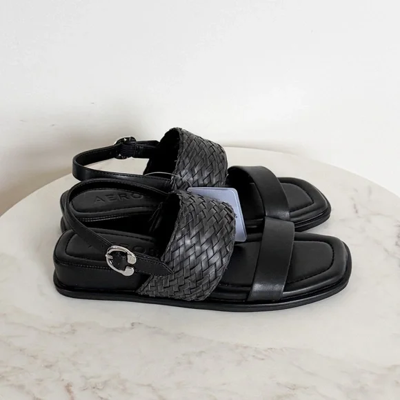 Aerosoles Broome Black Flat Slingback Short Wedge Sandals Size 7 NWT - Picture 9 of 10